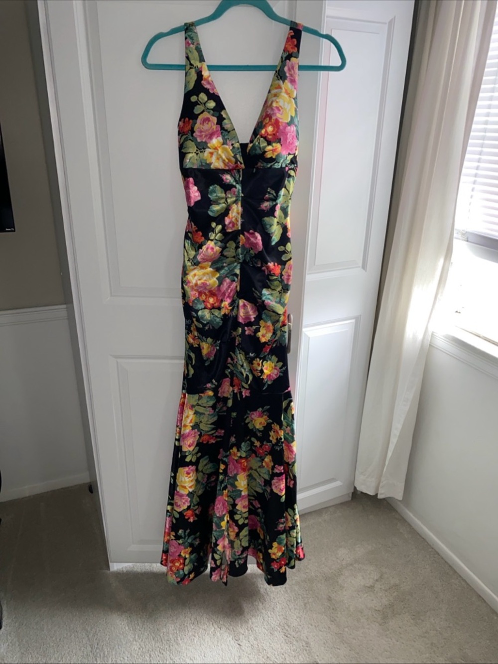 Jump Apparel Prom Gown  Dress 7/8 Black Floral Multi Colored